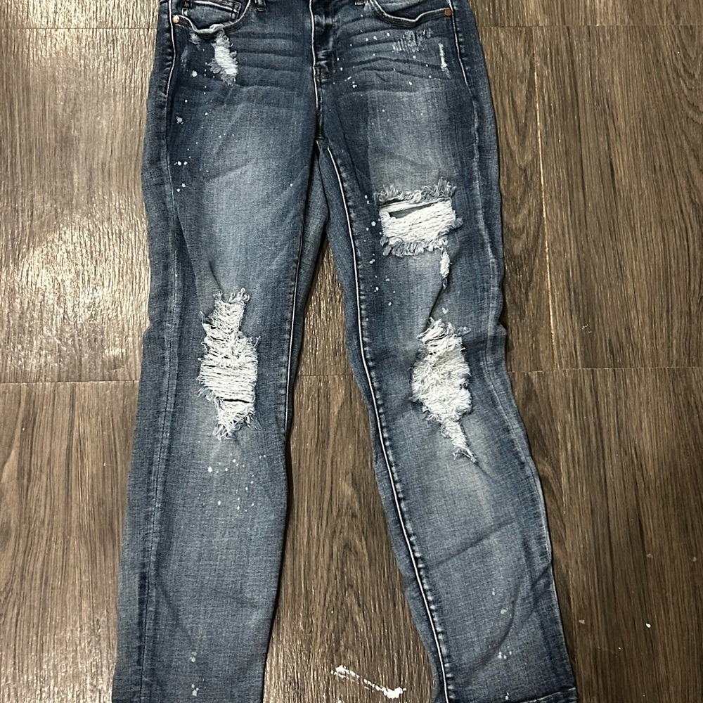Judy Blue Distressed Boyfriend Jeans - Dark Blue